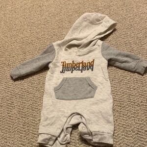 Timberland Cream and Gray Hooded Bodysuit